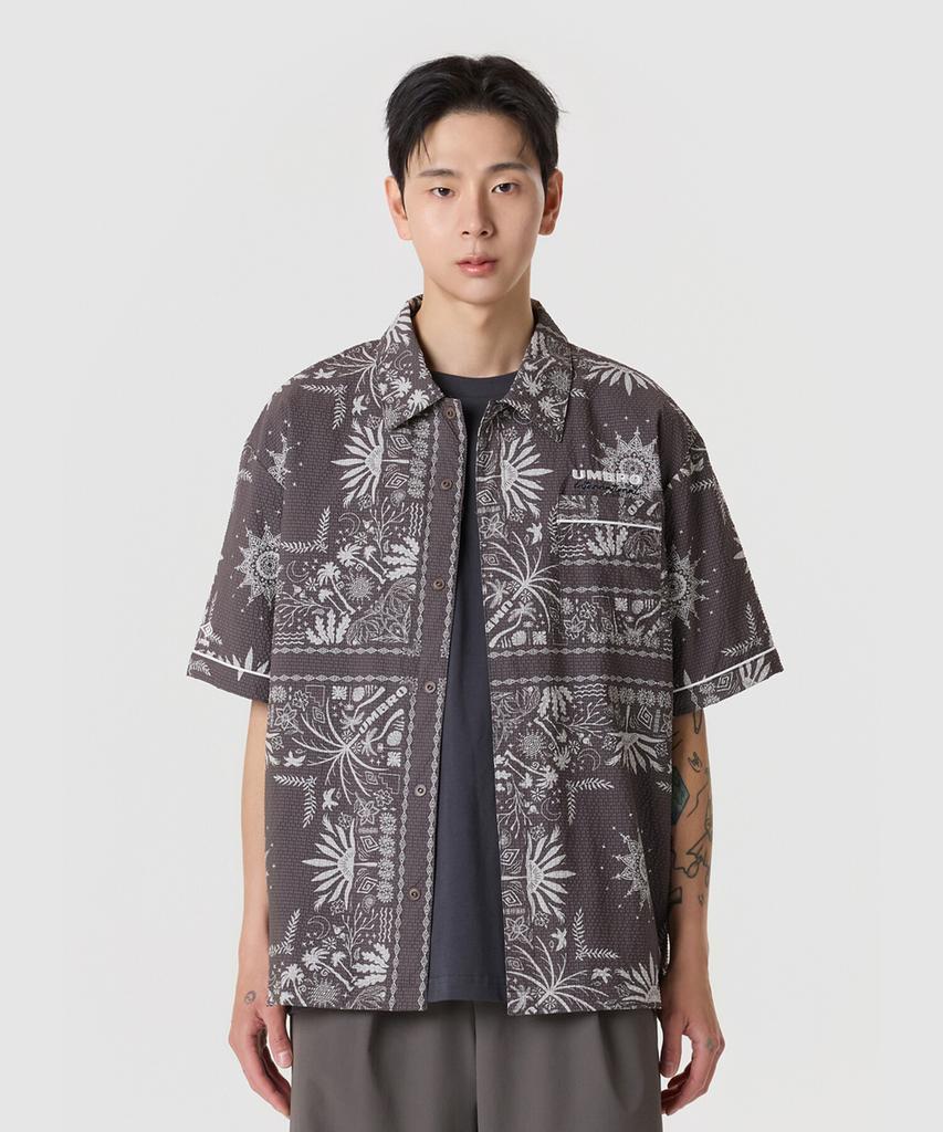 UMBRO Seersucker Paisley Short Sleeve Shirt Brown Ur221Cjk62