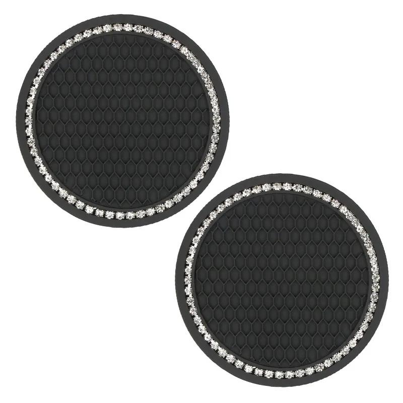 2pcs Car Rhinestone Cup Holder Beverage Mat Interior Anti Slip Mat Round Durable Cup Mat Car Accessories
