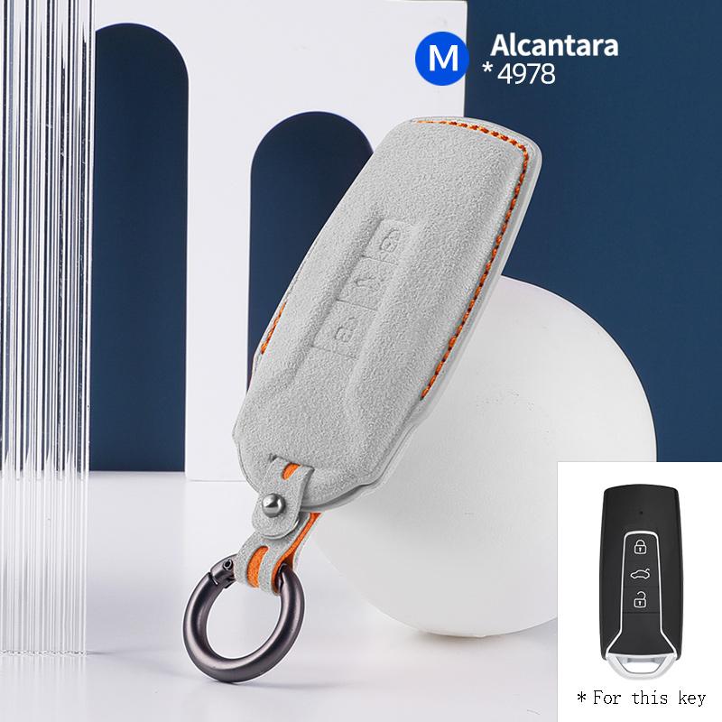 Styling Mouldings High-quality Car key protection shell suede for For VW Volkswagen Touareg 3 Button 2018 - 2021 auto key case c