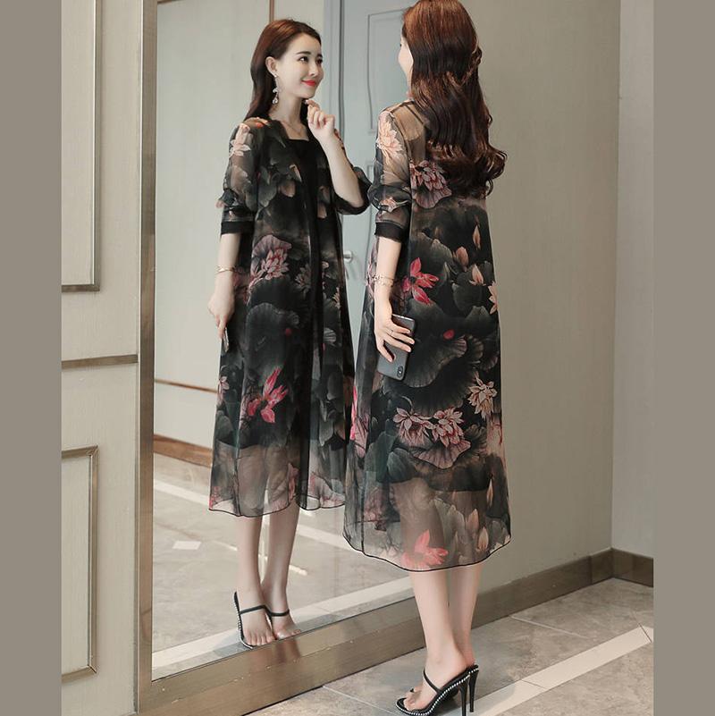 1 кусок шифонового кардигана средней длины, солнцезащитный женский, свободный, повседневный, большой размер, шаль с принтом, кондиционер, пляж