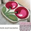 Cherry Shaped Fluffy Velvet Bath Mat, Non-Slip Machine Washable, Fun Artistic Cute Bathroom Door Rug, Foot Pad for Shower, 19.6x23.6 Inches