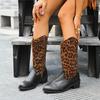 Большого размера ботинки-ветровки с V-образным вырезом и боковой молнией с леопардовым принтом, осенне-зимние новые женские ботинки с высоким голенищем до колена
