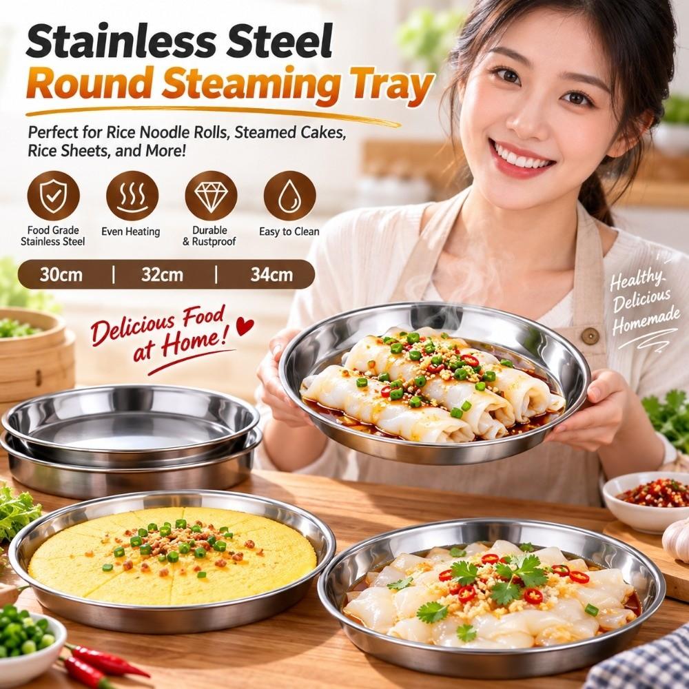 Rustproof Stainless Steel Pizza Pan Flat Round Baking Tray Durable Food Container BBQ