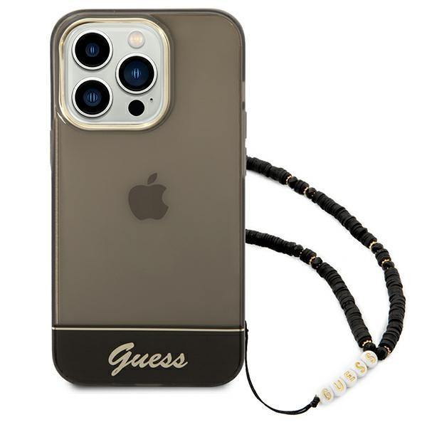 Etui do iPhone 14 Pro Guess Czarny Translucent Pearl Strap
