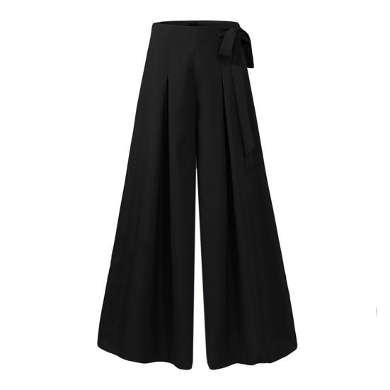 Women Skirt Pants Wide Leg Lace-up Bow High Waist Loose Solid Color A-Big Hem Deep Crotch Full Length Casual Dance Performance Culottes Long Trousers