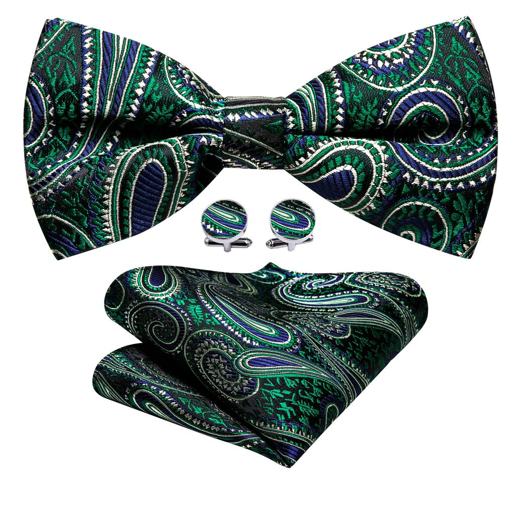 Barry.Wang Men Cravat Ties Jacquare Paisley/Floral/Striped Bow Tie Hanky Cufflinks Set Formal Casual