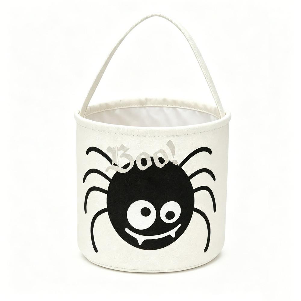Reversible Design Halloween Tote Bags Soft Round Cylinder Pumpkin Baskets For Kids