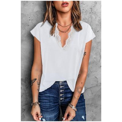 Летняя однотонная шифоновая свободная футболка с v-образным вырезом и короткими рукавами