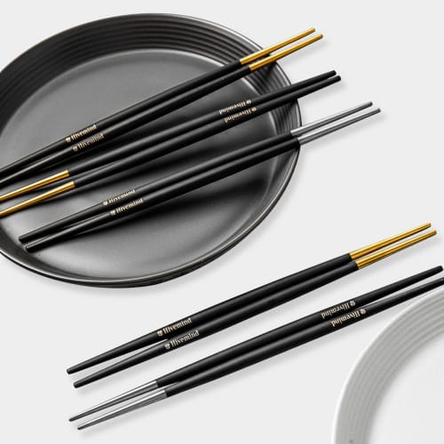 Hive Mind Chopsticks, Set of 5, 21.8cm Stainless Steel, Non-Slip, Gift, Present, Celebration (Black Gold)