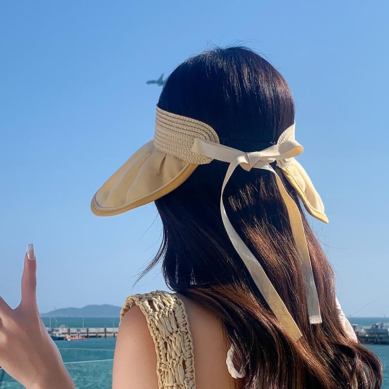 Широкополая летняя шляпа-панама для женщин с открытым верхом, визуально уменьшающая лицо, пляжная шляпа-ракушка для защиты от УФ-излучения на открытом воздухе