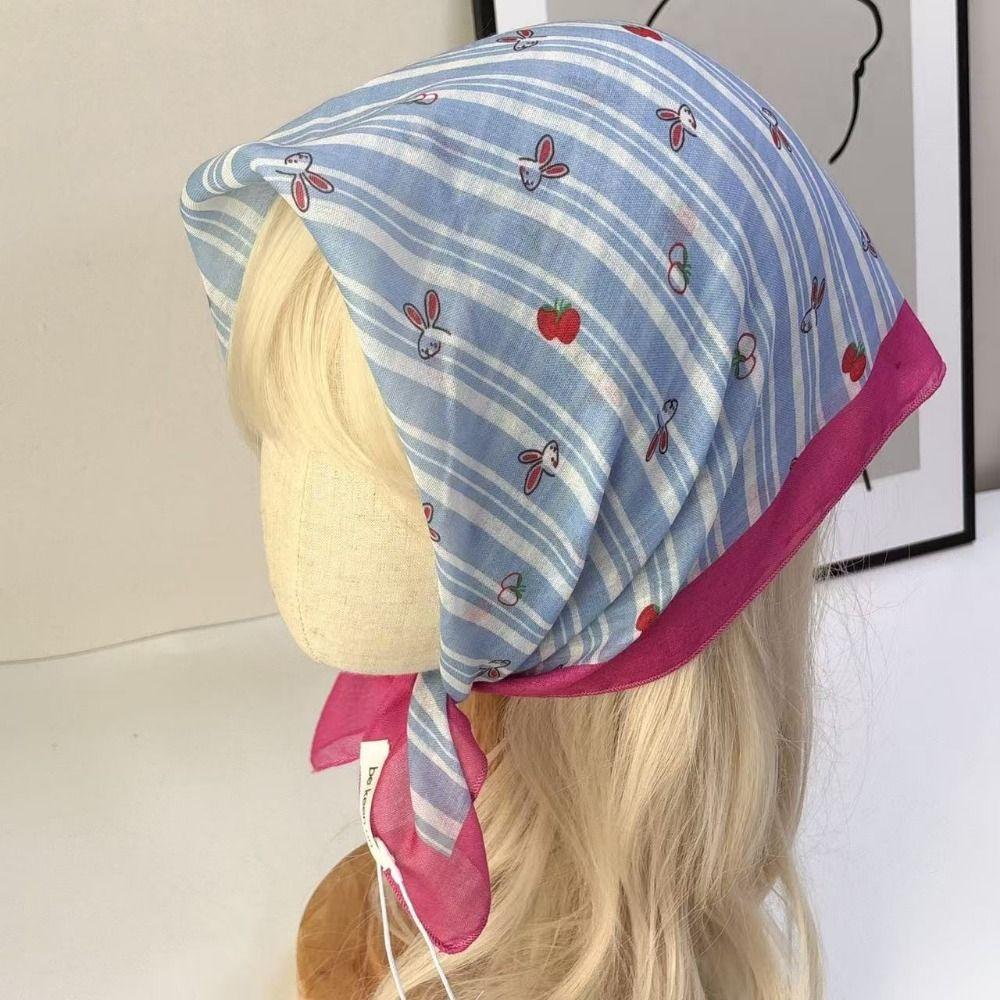 Floral Print Pattern Hair Scarf Double Sides Head Handkerchief Silk Scarf  Spring Summer Fall