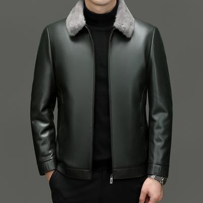 Зимняя одежда для мужчин среднего и пожилого возраста, куртка из натуральной кожи, свободная повседневная утепленная куртка-пуховик, кожаная куртка