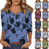 Women's Tops Three-quarter Sleeve Shirt V-neck Loose Casual Shirt Floral Print T-shirt