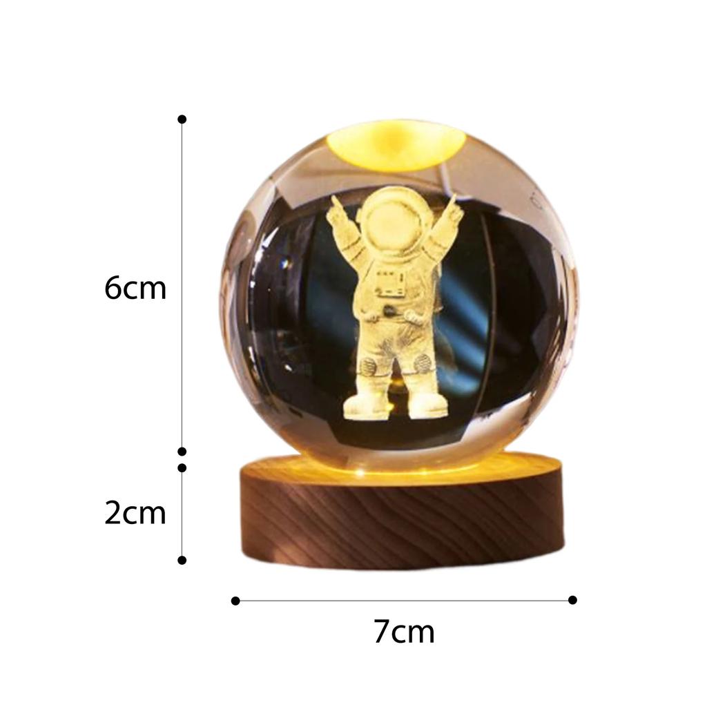 Crystal Ball Night Light Crystal Ball Lamp 3D Engraved Milky Way System Crystal Ball with Wooden Base USB Charging Gift for Kids