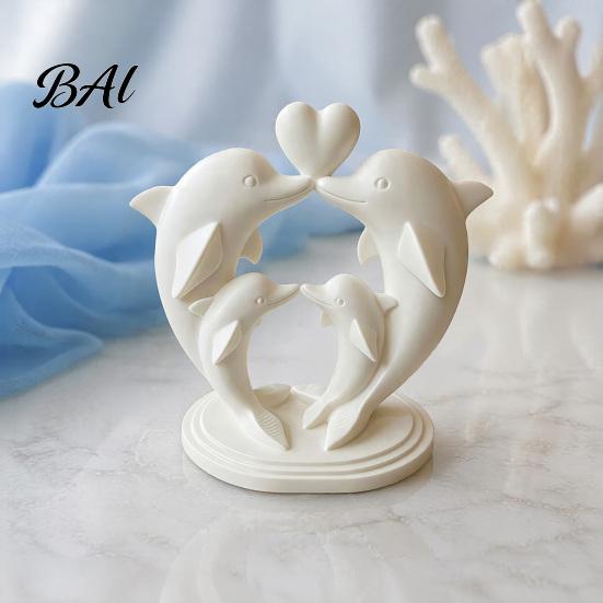 Artistic Desktop Ornaments for Wedding 3D Printed Dolphin Family of Four Ornament with Heart Design, Minimalist Soft Furnishings Entryway Animal