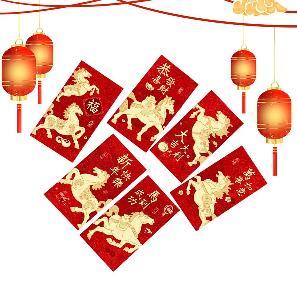 Red Envelopes 2026 Year Of The Horse Gold Foil Embossing Chinese Traditional Money Red Envelope Pockets For Marriage Engagement