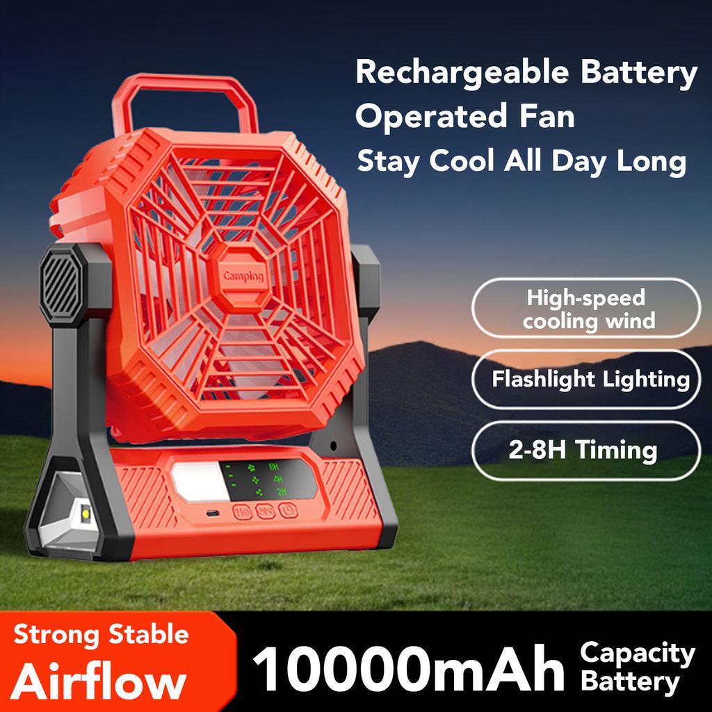 Portable Camping Fan 10000mAh Rechargeable Battery Powered Fan with Light for Picnic Barbecue