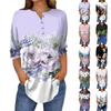 Женская свободная футболка с воротником на пуговицах и винтажным цветочным принтом, рукав три четверти