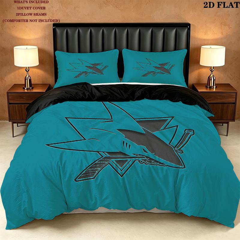 San Jose Sharks Pattern Bedding Quilt Set Home Decoration Gift (1 * duvet cover + 2 * pillowcase without core)