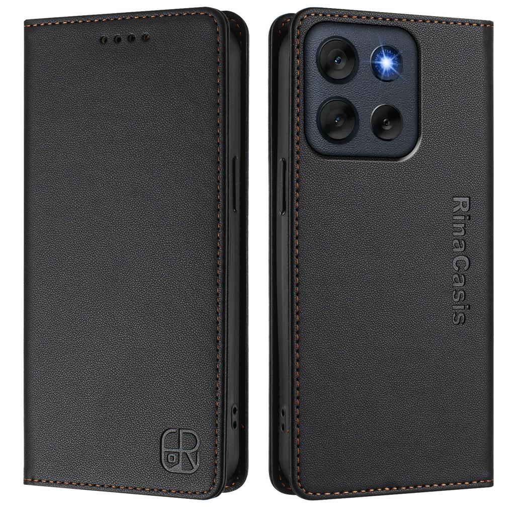For Motorola Moto G56 5G Leather Case RINACASIS RC01 Phone Cover with RFID Blocking Wallet Stand