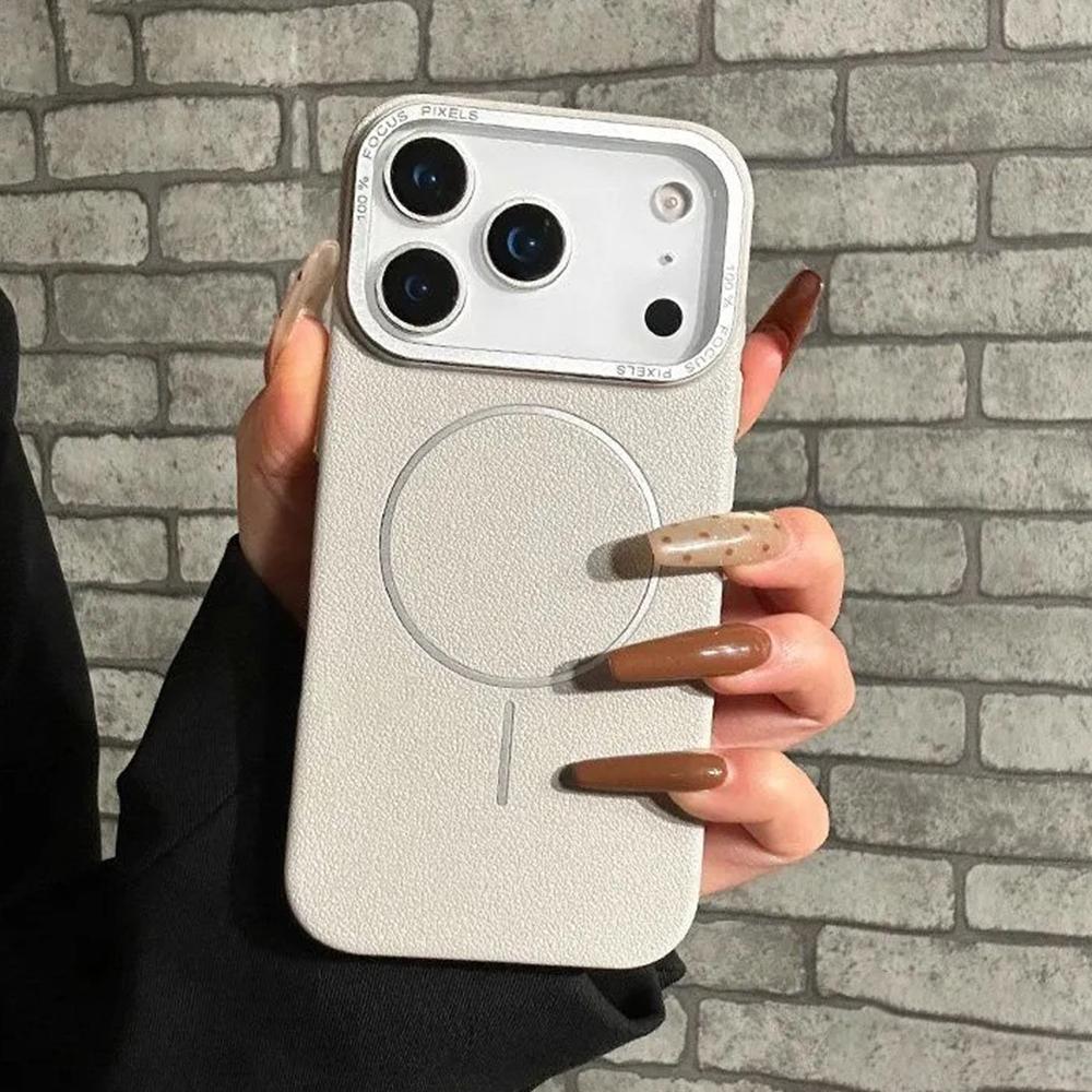 Fashion Frosted PC Leather Textured Magnetic Case For iPhone Air 17 16 15 14 13 12 Pro Max Plus For Magsafe Solid Color Cover