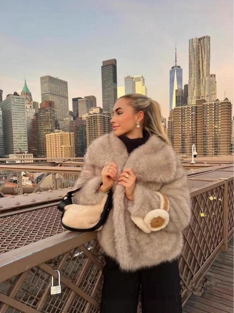 Высококачественное женское пальто из искусственного меха с большим лацканом – Стиль знаменитости, вдохновленный лисьим мехом