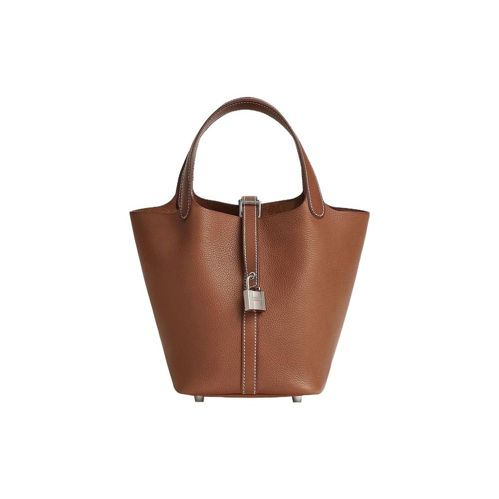 HERMES Picotin Lock Barenia Faubourg Calfskin Basket Bag, Bucket Bag, Handbag 18 Women's 34 Fauve Light Tawny H077913CK34