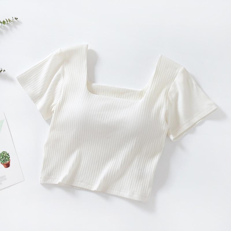 Летние шорты с накладкой на грудь, цельная чашка с квадратным вырезом и короткими рукавами с пупком, женская внутренняя футболка