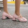 Женские туфли-лодочки Мэри Джейн с круглым носком на толстом среднем каблуке с пряжкой и бантом, женская обувь для косплея Kawaii Lolita, весна-осень, розовый 43