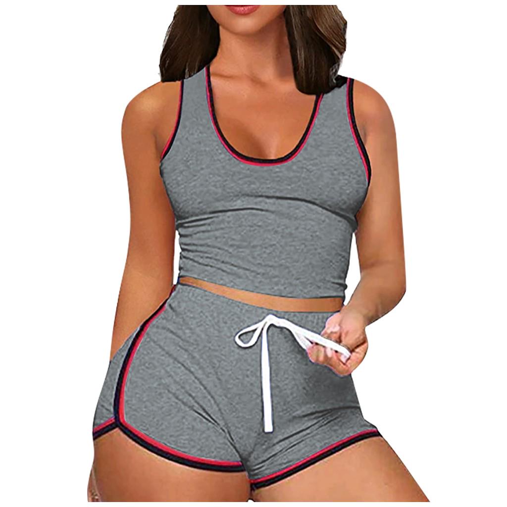 Женский комплект из 2 предметов без рукавов, повседневные короткие брюки, повседневная спортивная одежда