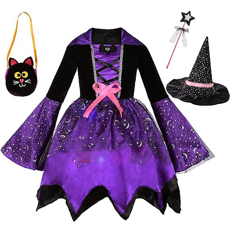 Костюм ведьмы для девочек, детский костюм на Хэллоуин, детское платье ведьмы, платье принцессы, вечеринка по случаю дня рождения