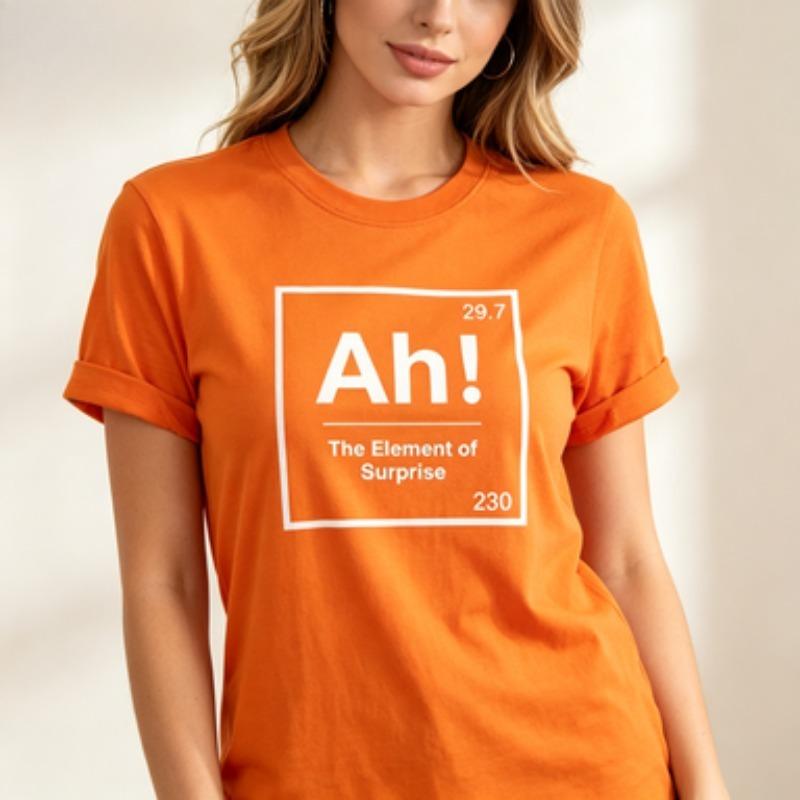 Soft Cotton Unisex Short Sleeve Tshirt Ah The Eleunisext Of Surprise Science Humor Box Print Crew Neck Basic Casual Tee