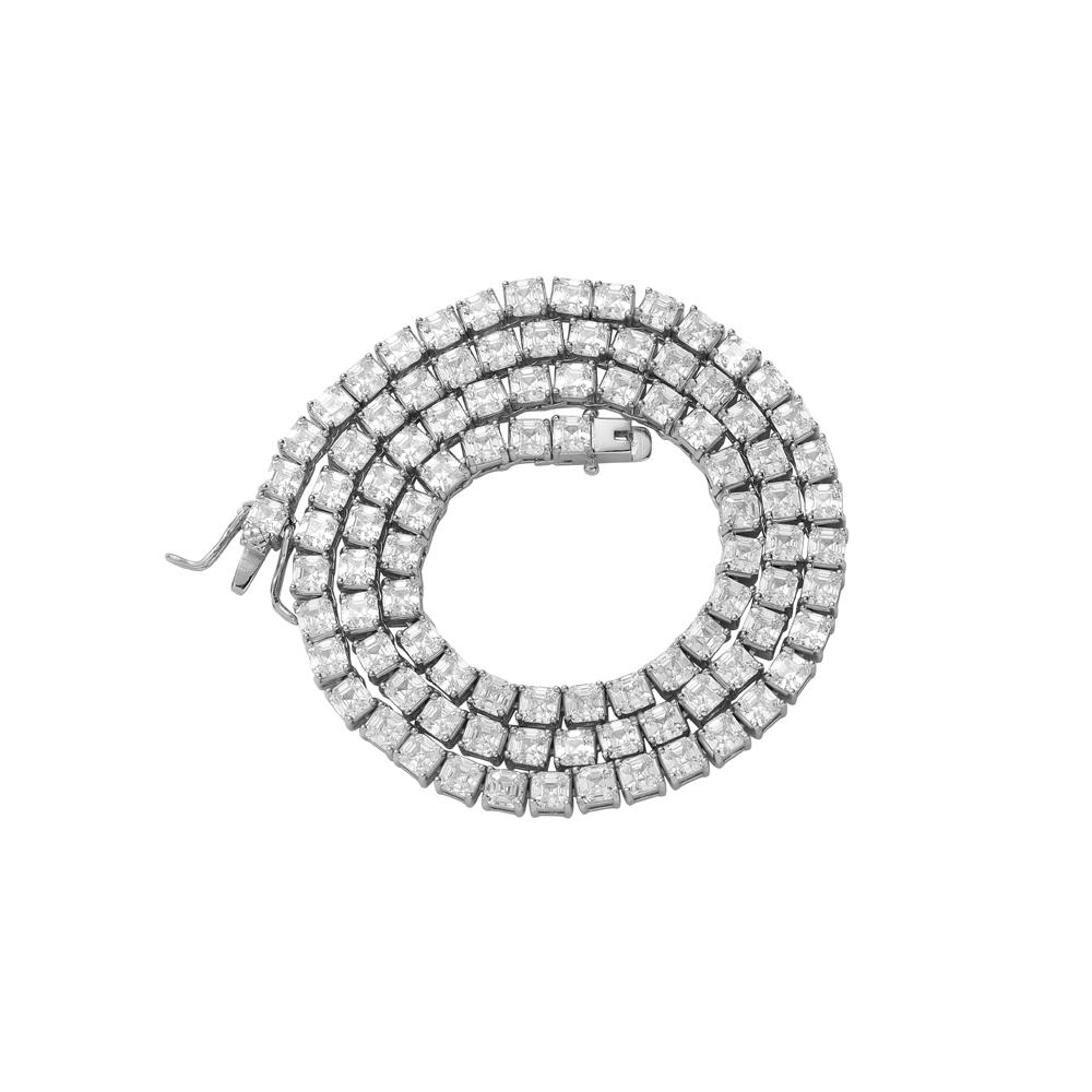 HipHop 4mm White Gold 4 Craw Prong Setting Square Single Row Dark Green CZ Chain Zircon Tennis Chain Necklace