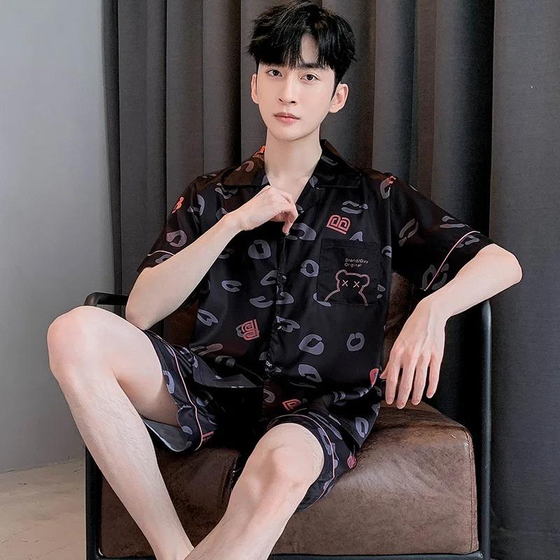 Летние мужские пижамы с рисунком из мультфильмов, повседневные короткие топы, короткие штаны, комплекты пижам, кардиганы, мужская одежда для сна, пижамы, домашняя одежда, мода