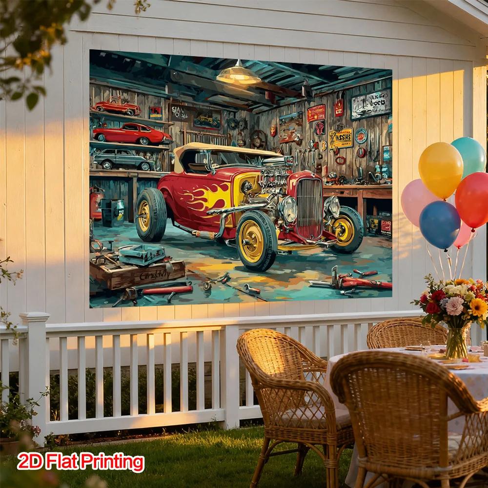 One 2D flat-print vintage workshop photography background made of polyester fabric suitable for home garden and studio.