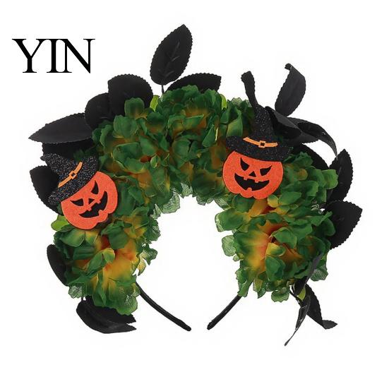 Layered Fabric Flower Headband Halloween Floral Headband, Handmade 3D Shape Widened Fit Non-slip Wide Band Hair Hoop, Non-Slip with Pumpkin