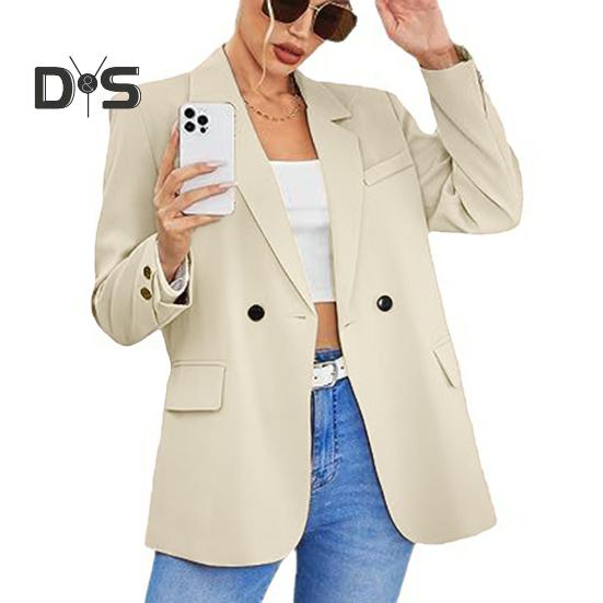 Women Fall Spring Suit Coat Formal Business Style Button Closure Cardigan Solid Color Plus Size Loose Lapel Long Sleeve Pockets OL Commute Jacket