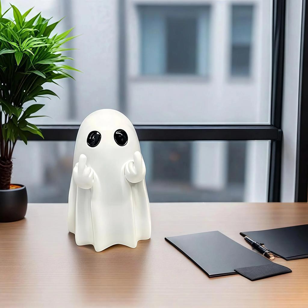 Middle Finger Cute Ghost Statue, Ghosts Small Scary Ghost Figurines, Halloween Home Decorations, Coffee Table Centerpieces Shelf