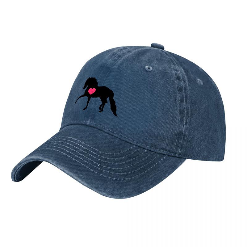 Horse with Heart Logo Washed Canvas Baseball Cap Classic Black Adjustable Hat for Horse Lovers and Equestrian Enthusiasts