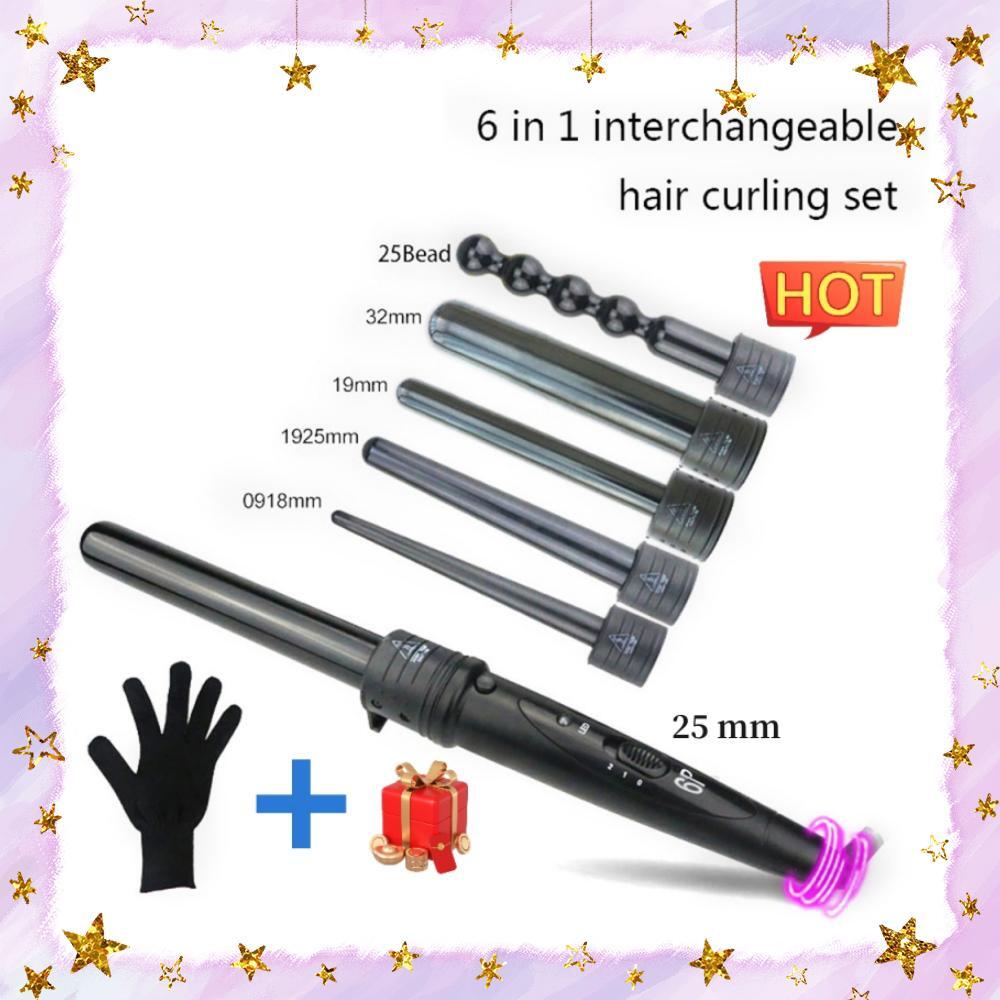 6 In 1 Curling Iron Wand Set With 6 Interchangeable Ceramic Barrels