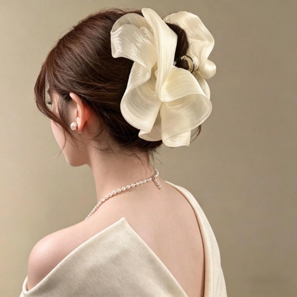 PC Cloud Crab Claw Clip Large Size Shark Clip Elegant Pleated Hair Claw Daily
