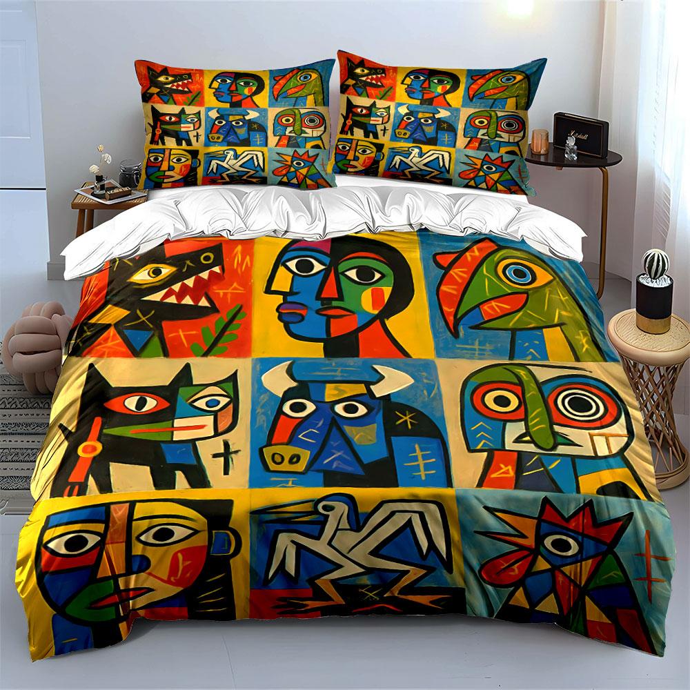 Abstract Animal Faces Art Bedding Duvet Cover Set Duvet Cover Pillowcases (1*Duvet Cover 2*Pillowcases, without duvet insert)
