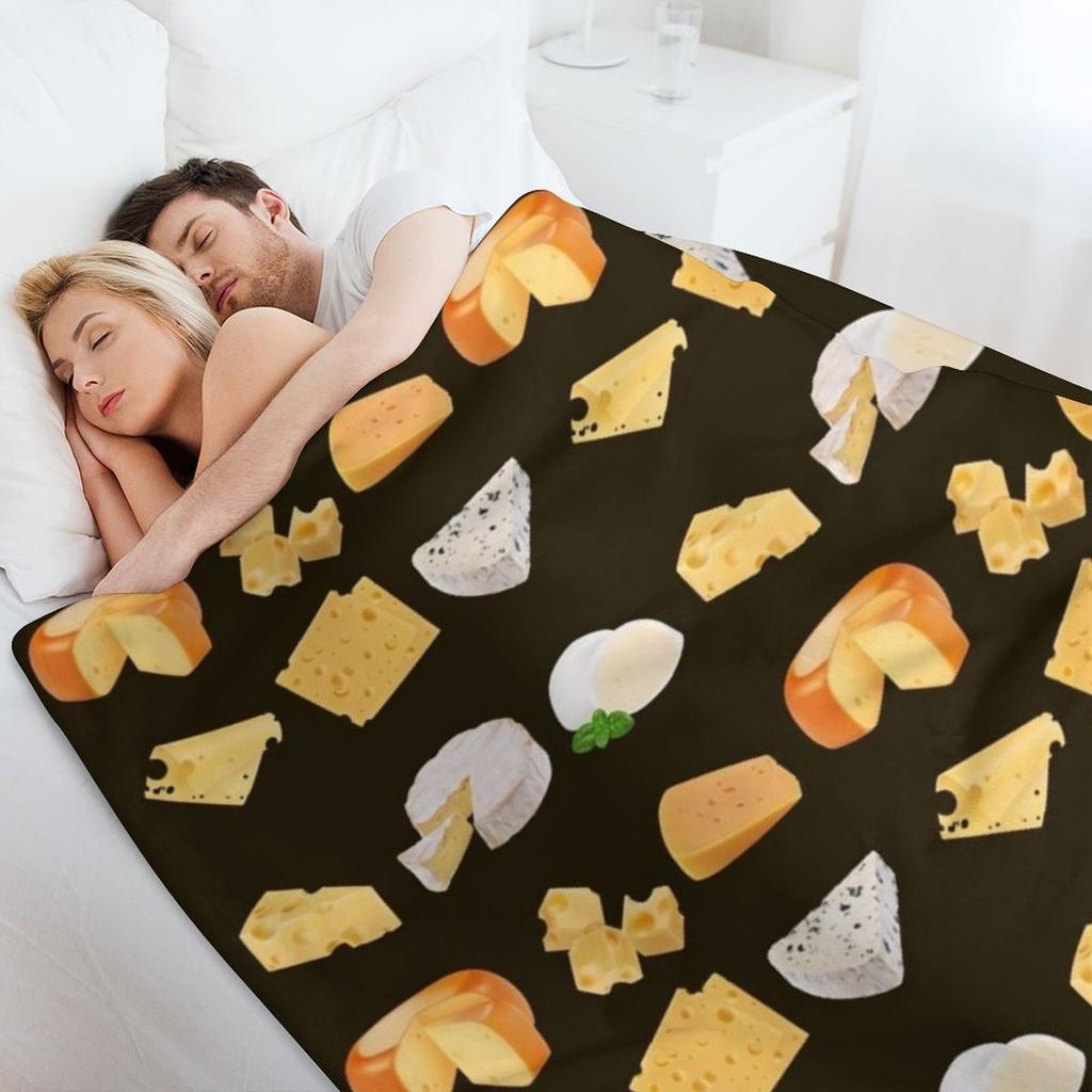 3D Cheese Variety - Mozarella, Swiss, Cheddar, Camembert, Emmental, Gouda Gorgonzola Throw Blanket Sofas Soft Plaid Blankets