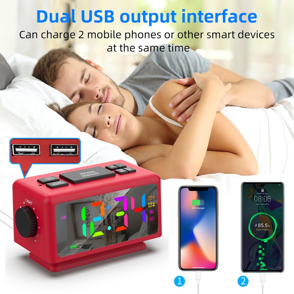 Colorful Digital Alarm Clock with 7 Colors and 4 Color Changing 5""  Dimmable Large LED Display