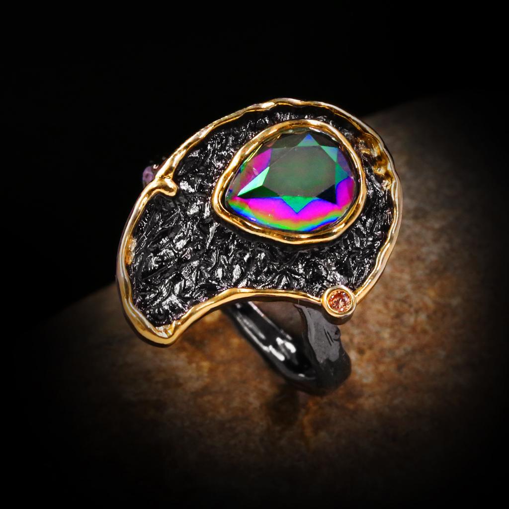 Retro Ethnic Style Diamond Exaggerated Exotic Women's Rings Two Color Ring Ring Accessories