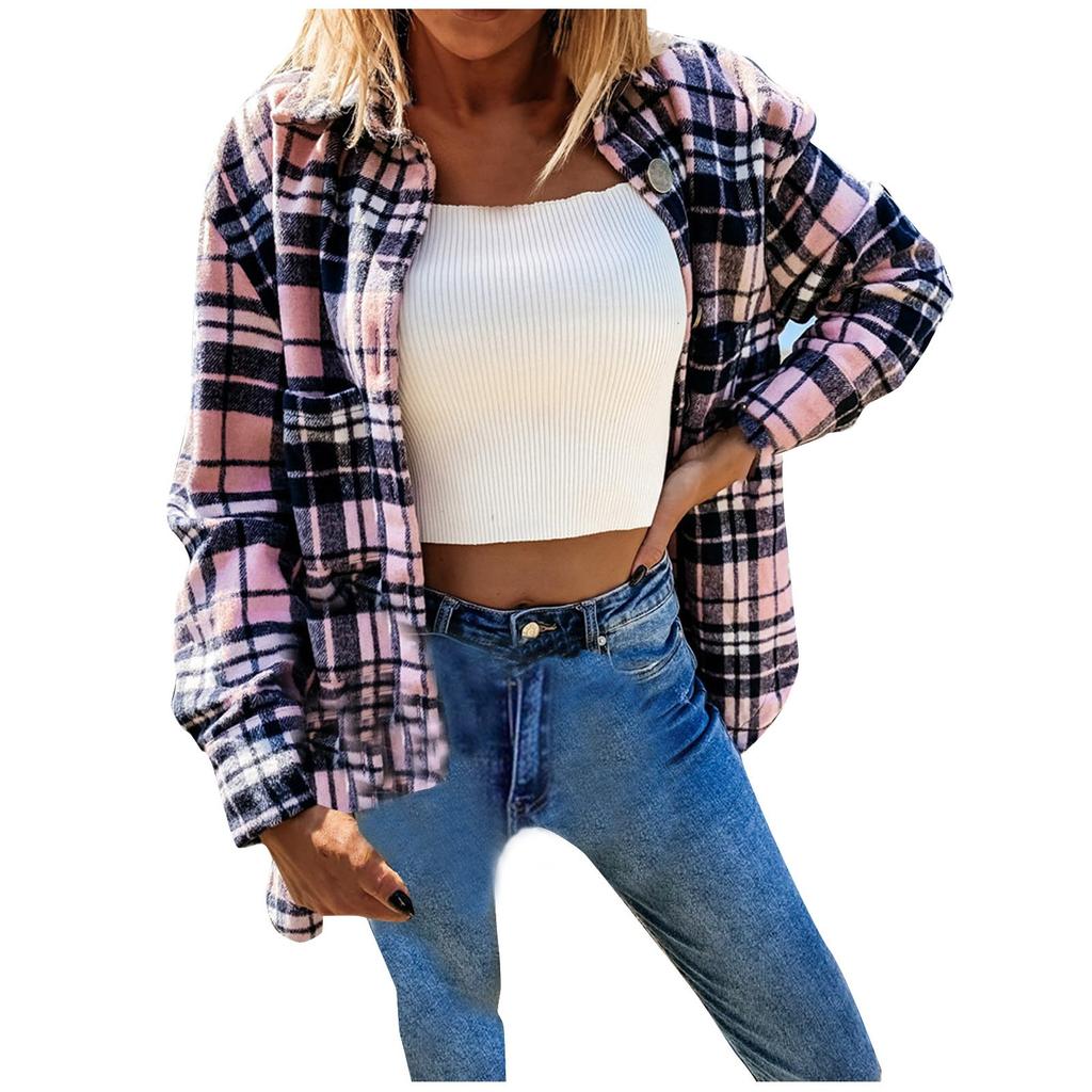 Женская мода, повседневная клетчатая куртка, рубашки с длинными рукавами и лацканами на пуговицах, пальто-рубашка