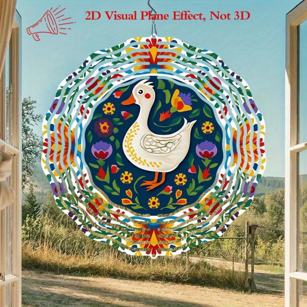 Duck and Floral Metal Wind Spinner Hanging Wind Chime for Garden Decoration No Electricity Needed Easy To Install Indoor Outdoor