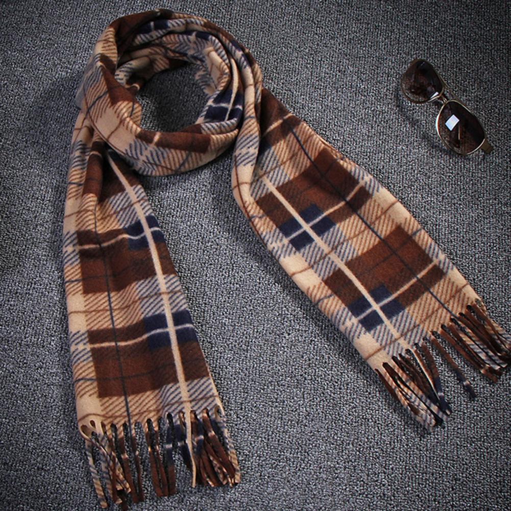 Plaid Scarf Velvet Shawl Plaid Print Unisex Winter Scarf with Tassel Detailing Double-sided Plush Material for Warmth for Men