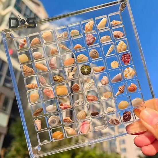 Acrylic Magnetic Seashell Display Box 36/64/100 Grids Square Small Crafts Natural Stone Nail Art Bead Charm Jewelry Show Organizer Container Case