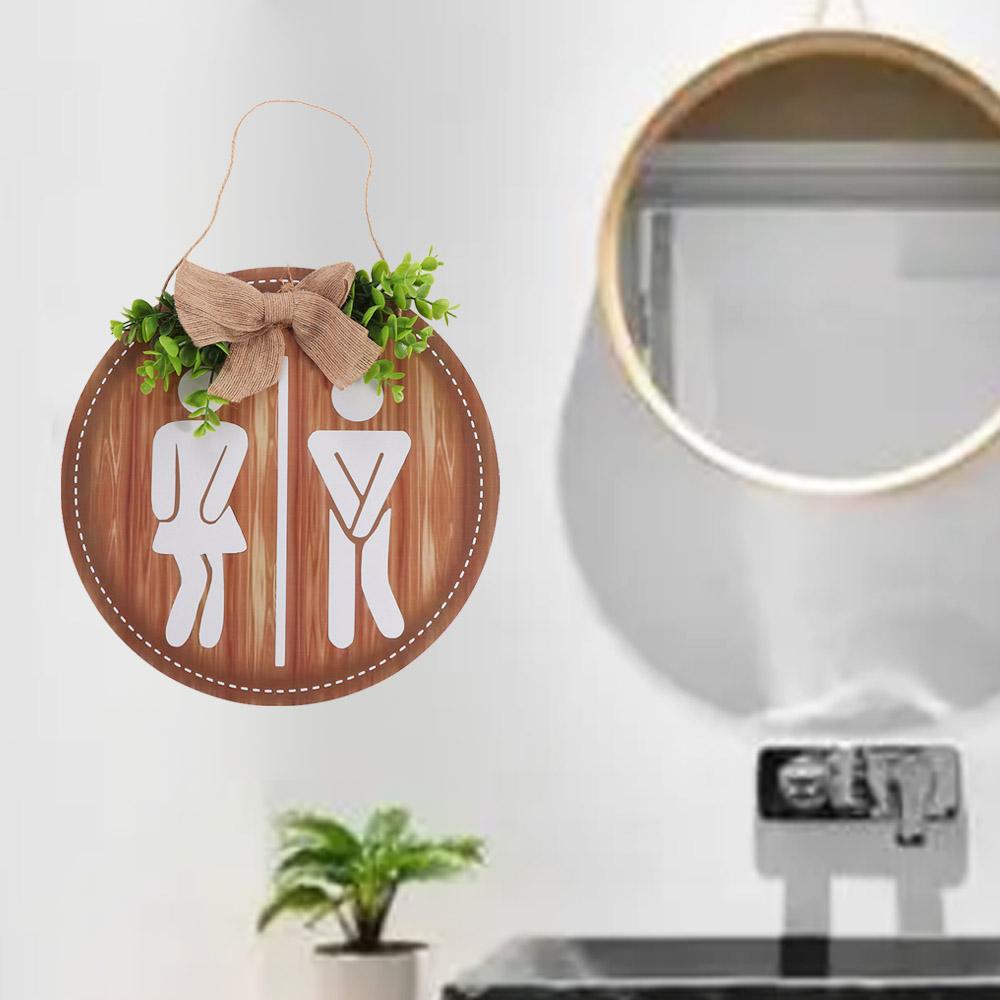 Round Wooden Toilet Sign Rustic Style Wall Hanging Signs Easy To Install Bathroom Sign Shower Room